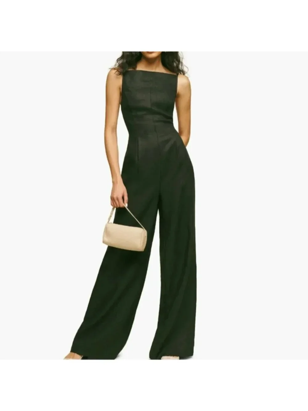 $228 Reformation Ciara Wide-Leg Black Linen Jumpsuit Sz 4 Black 100% Linen
